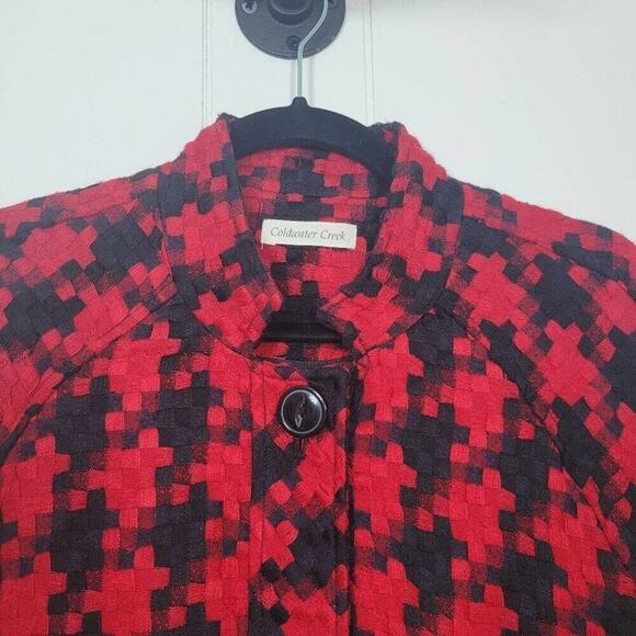 Coldwater Creek Womens Large Red & Black Houndstooth Lightweight Jacket Shacket - Picture 6 of 16